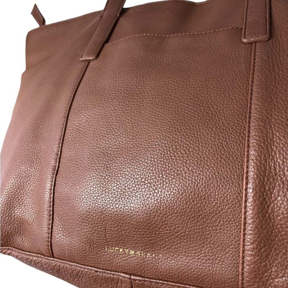 Lucky Brand Brown Leather Tote Bag with Decorative Scarf - Picture 4 of 13